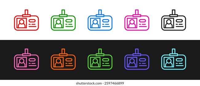 Set line Identification badge icon isolated on black and white background. It can be used for presentation, identity of the company, advertising.  Vector