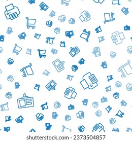 Set line Identification badge, Printer and Shopping cart on seamless pattern. Vector
