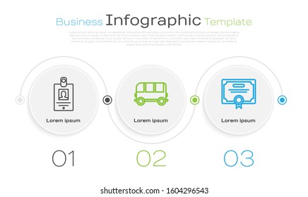 Set line Identification badge, School Bus and Certificate template. Business infographic template. Vector