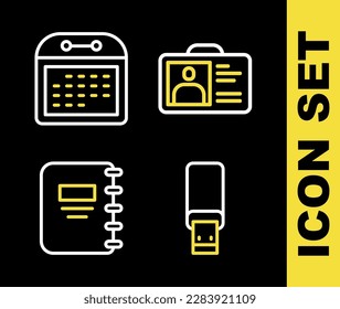 Indique la identificación de línea, la unidad flash USB, el icono de portátil y Calendario. Vector