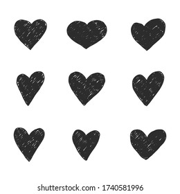 Set line illustration for hearts. Simple drawing vector illustrations.