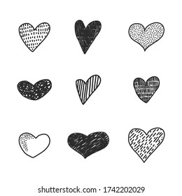Establece la ilustración de línea para los corazones. Ilustraciones vectoriales simples de dibujo.