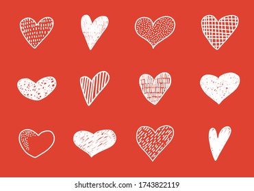 Set line illustration for hearts. Simple drawing vector illustrations.
