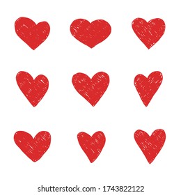 Set line illustration for hearts. Simple drawing vector illustrations.