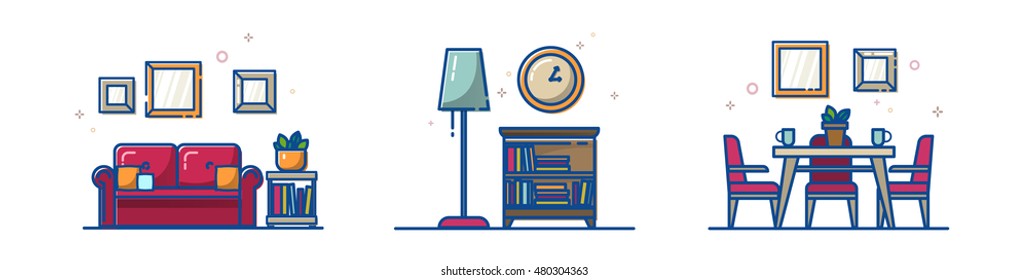 set of line illustration with morning attributes