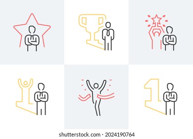 Set of line illustrations related to success and achievement.