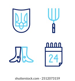 Set line Independence day of Ukraine, Ukrainian footwear, Garden pitchfork and trident icon. Vector