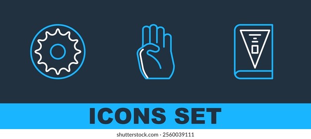 Set line India constitution day, Chakra and Indian symbol hand icon. Vector