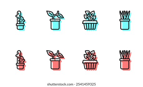 Set line Indoor plant ivy in a pot, Cactus peyote, Plant and  icon. Vector