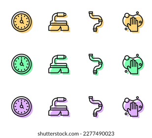 Fijar línea Tubo metálico de la industria, Reloj, Pincel para limpieza e icono Esponja. Vector