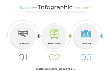 Set line Industry metallic pipe, Washer and Test tube with water drop. Business infographic template. Vector