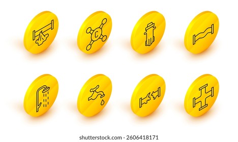 Set line Industry metallic pipe, Broken, Water tap, Shower, filter,  and  icon. Vector