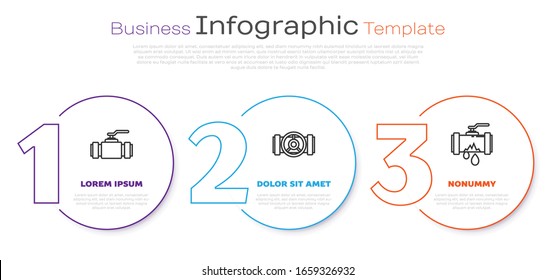 Set line Industry metallic pipes and valve, Industry metallic pipes and valve and Broken metal pipe with leaking water. Business infographic template. Vector