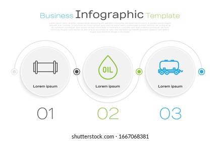Tubo de la industria de la línea, gota de aceite y cisterna de la línea ferroviaria de petróleo. Plantilla de infografía empresarial. Vector