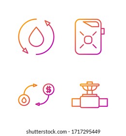 Set line Industry pipe and valve, Oil exchange, Oil drop and Canister for motor oil. Gradient color icons. Vector