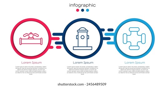 Set line Industry pipe and valve, Fire hydrant and Industry metallic pipe. Business infographic template. Vector