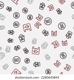 Set line Infectious waste, Banner for bio, Recycle bin and Shopping bag with recycle on seamless pattern. Vector