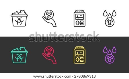 Set line Infectious waste, Radioactive, Dosimeter and Acid rain and radioactive cloud on black and white. Vector