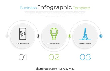 Set line Infographic of city map navigation, Hot air balloon and Eiffel tower. Business infographic template. Vector