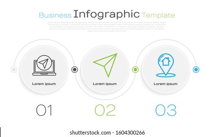 Set line Infographic of city map navigation, Paper airplane and Map pointer with house. Business infographic template. Vector