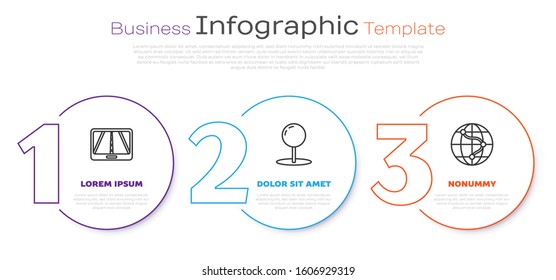 Set line Infographic of city map navigation, Push pin and Location on the globe. Business infographic template. Vector
