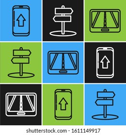 Set line Infographic of city map navigation, Infographic of city map navigation and Road traffic sign icon. Vector
