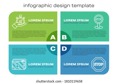 Establecer la infografía de la línea de navegación del mapa de la ciudad, la brújula, el signo de parada y el signo de parada. Plantilla de infografía de negocios. Vector