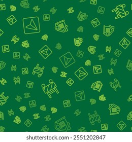 Set line Infographic of city map navigation, Road barrier and Location with house on seamless pattern. Vector