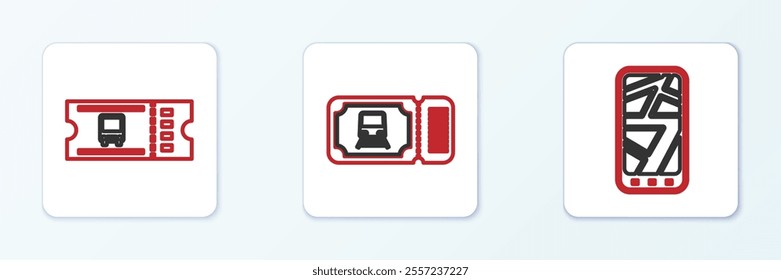 Set line Infographic of city map, Bus ticket and Train icon. Vector