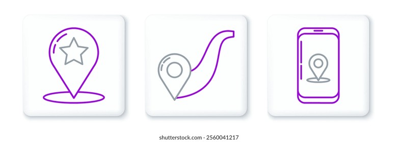 Set line Infographic of city map navigation, Map pointer with star and Route location icon. Vector