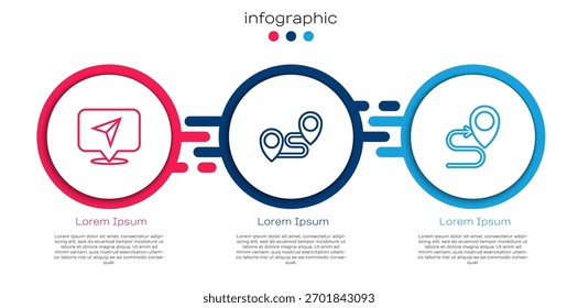 Establecer línea Infografía de la navegación del mapa de la ciudad, ubicación de la ruta y . Plantilla de infografía de negocios. Vector
