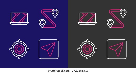 Infografía de la línea de navegación del mapa de la ciudad, deporte objetivo, ubicación de la ruta e icono de la ciudad. Vector