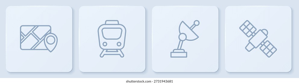 Establecer línea Infografía de la navegación del mapa de la ciudad, radar, tren y satélite. Botón cuadrado blanco. Vector