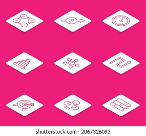 Fijar línea Elemento Infográfico, Flecha, Reloj, infografía de gráfico de Pirámide, muchas formas flecha direccional, Icono de Destino y Pie. Vector