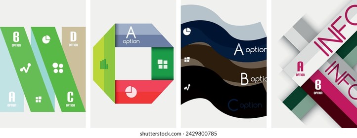 Conjunto de fondos de póster de infografía de línea. Ilustración vectorial para fondo de pantalla, banner, fondo, tarjeta, ilustración de libro, página de destino