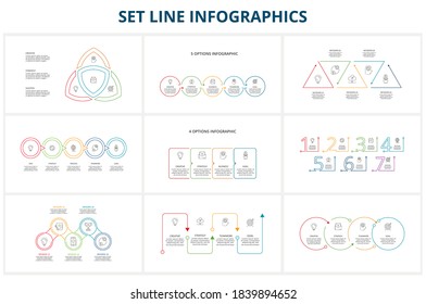 Set Line Infographics. Templates for growth chart, graph, presentation, chart. Business startup concept