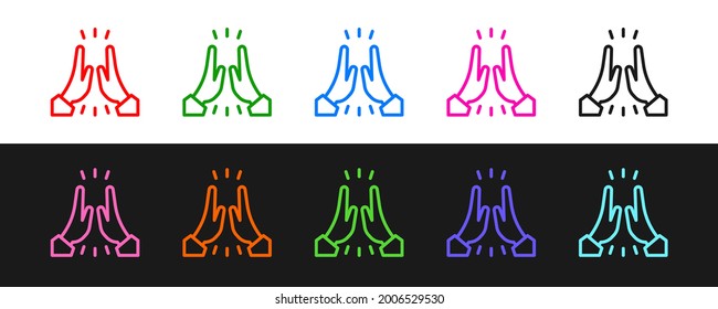 Set line Informal greeting icon isolated on black and white background. Happy people giving high five.  Vector