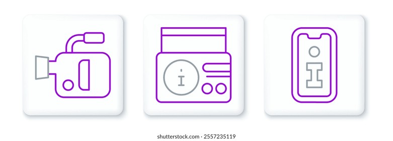 Set line Information, Cinema camera and News radio channel icon. Vector