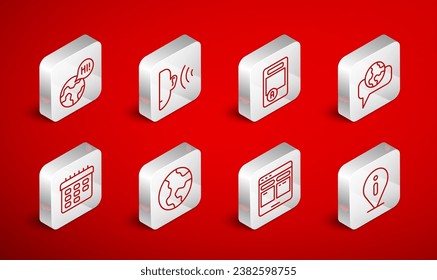 Set line Information, Ear listen sound signal, Exam sheet with A plus grade, Learning foreign languages, Online translator, Earth globe and School timetable icon. Vector
