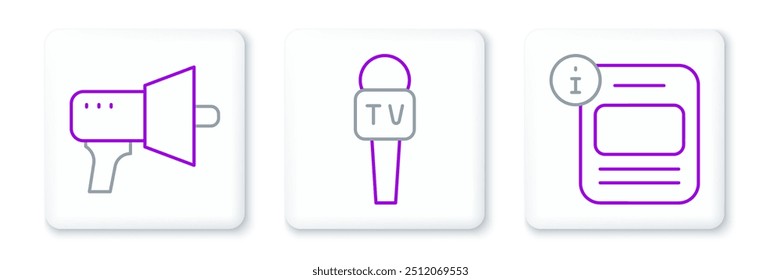 Establecer información de línea, megáfono e icono de micrófono. Vector