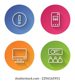 Set line Information, Mobile phone, Computer monitor screen and Training, presentation. Color circle button. Vector