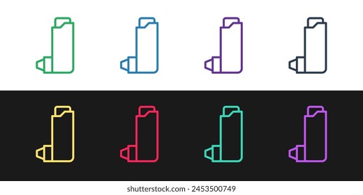 Set line Inhaler icon isolated on black and white background. Breather for cough relief, inhalation, allergic patient.  Vector Illustration