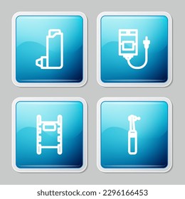 Set line Inhaler, IV bag, Stretcher and Tooth drill icon. Vector