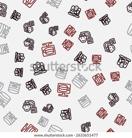 Set line Internet piracy, Humanoid robot, Cloud database and  on seamless pattern. Vector