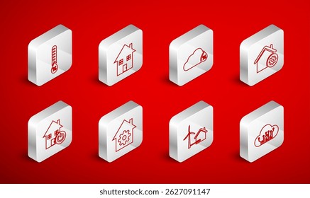 Set line Internet of things, House, Humidity, Smart home settings, with wind turbine,  and  icon. Vector