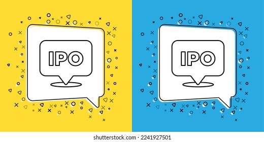 Set line IPO - initial public offering or stock market launch icon isolated on yellow and blue background.  Vector