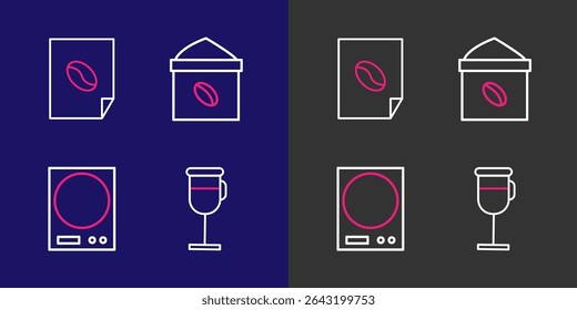 Definir linha de café irlandês, balanças eletrônicas, feijão saco e ícone cartaz de café. Vetor
