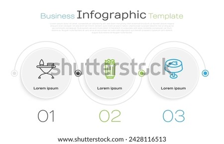 Set line Iron and ironing board, Full trash can and Stain the tablecloth. Business infographic template. Vector