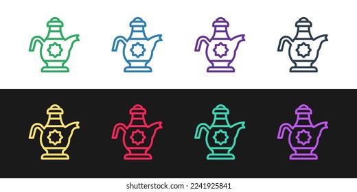 Set line Islamic teapot icon isolated on black and white background.  Vector