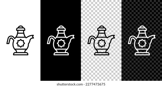 Set line Islamic teapot Symbol einzeln auf schwarz-weißem, transparentem Hintergrund.  Vektorgrafik